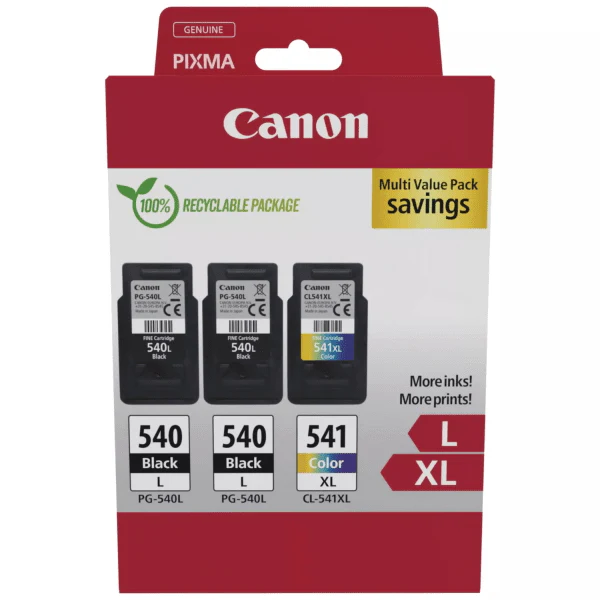 Canon PG-540L x 2 / CL-541XL High Yield Genuine Ink Cartridges, Pack of 3 (2 x Black, 1 x Colour) - 5224B017