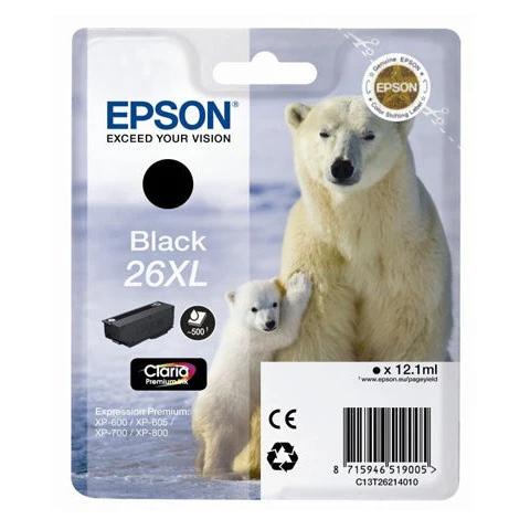 Epson Original T26 XL Black Claria Inkjet Cartridge (Polar Bear)