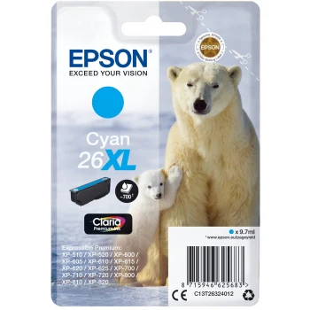 Epson Original T26 XL Cyan Claria Inkjet Cartridge (Polar Bear)