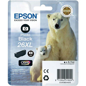 Epson Original T26 XL PHOTO Black Claria Inkjet Cartridge (Polar Bear)