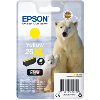 Epson Original T26 XL Yellow Claria Inkjet Cartridge (Polar Bear)