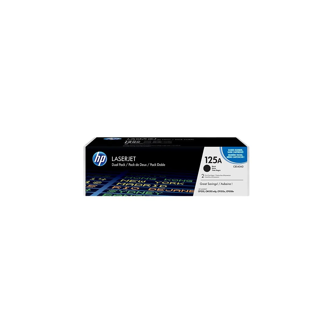 HP 125A 2-pack Black Original LaserJet Toner Cartridges Page Yield 2200 (P/N CB540AD)