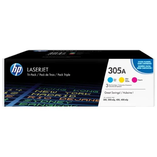 HP 305A 3-pack Cyan/Magenta/Yellow Original LaserJet Toner Cartridges -CF370AM